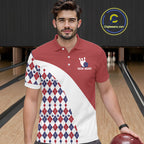 Custom Red White Argyle Pattern Bowling Jersey Bowling Team Shirts Polo & 1/4 Zip