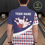 Custom Blue Red Argyle Pattern Bowling Jersey Bowling Team Shirts Polo & 1/4 Zip