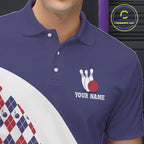 Custom Blue Red Argyle Pattern Bowling Jersey Bowling Team Shirts Polo & 1/4 Zip