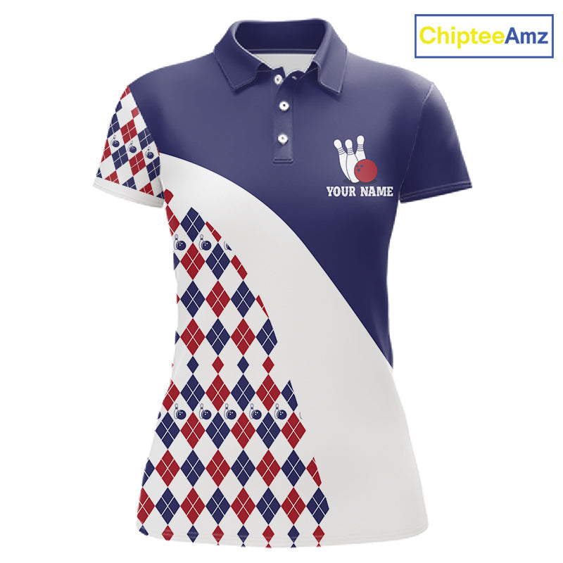 Custom Blue Red Argyle Pattern Bowling Jersey Bowling Team Shirts Polo & 1/4 Zip