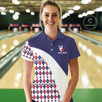 Custom Blue Red Argyle Pattern Bowling Jersey Bowling Team Shirts Polo & 1/4 Zip