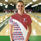 Custom Red White Argyle Pattern Bowling Jersey Bowling Team Shirts Polo & 1/4 Zip