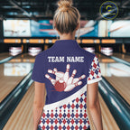 Custom Blue Red Argyle Pattern Bowling Jersey Bowling Team Shirts Polo & 1/4 Zip