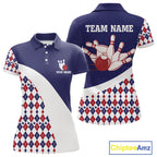 Custom Blue Red Argyle Pattern Bowling Jersey Bowling Team Shirts Polo & 1/4 Zip