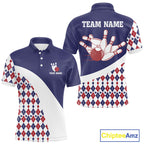 Custom Blue Red Argyle Pattern Bowling Jersey Bowling Team Shirts Polo & 1/4 Zip