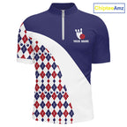 Custom Blue Red Argyle Pattern Bowling Jersey Bowling Team Shirts Polo & 1/4 Zip