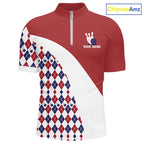 Custom Red White Argyle Pattern Bowling Jersey Bowling Team Shirts Polo & 1/4 Zip