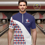 Custom Blue Red Argyle Pattern Bowling Jersey Bowling Team Shirts Polo & 1/4 Zip