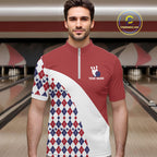 Custom Red White Argyle Pattern Bowling Jersey Bowling Team Shirts Polo & 1/4 Zip