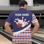 Custom Blue Red Argyle Pattern Bowling Jersey Bowling Team Shirts Polo & 1/4 Zip