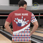 Custom Red White Argyle Pattern Bowling Jersey Bowling Team Shirts Polo & 1/4 Zip