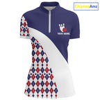 Custom Blue Red Argyle Pattern Bowling Jersey Bowling Team Shirts Polo & 1/4 Zip