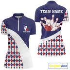 Custom Blue Red Argyle Pattern Bowling Jersey Bowling Team Shirts Polo & 1/4 Zip