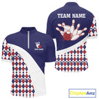 Custom Blue Red Argyle Pattern Bowling Jersey Bowling Team Shirts Polo & 1/4 Zip