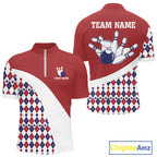 Custom Red White Argyle Pattern Bowling Jersey Bowling Team Shirts Polo & 1/4 Zip