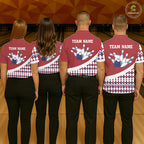 Custom Red White Argyle Pattern Bowling Jersey Bowling Team Shirts Polo & 1/4 Zip