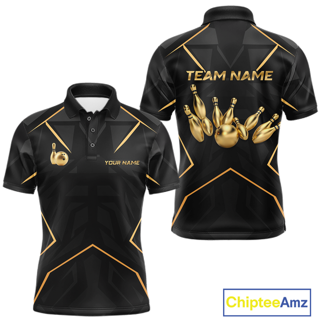 Black and Gold Bowling Jersey Custom Bowling Team Shirts Bowling League Polo & 1/4 Zip