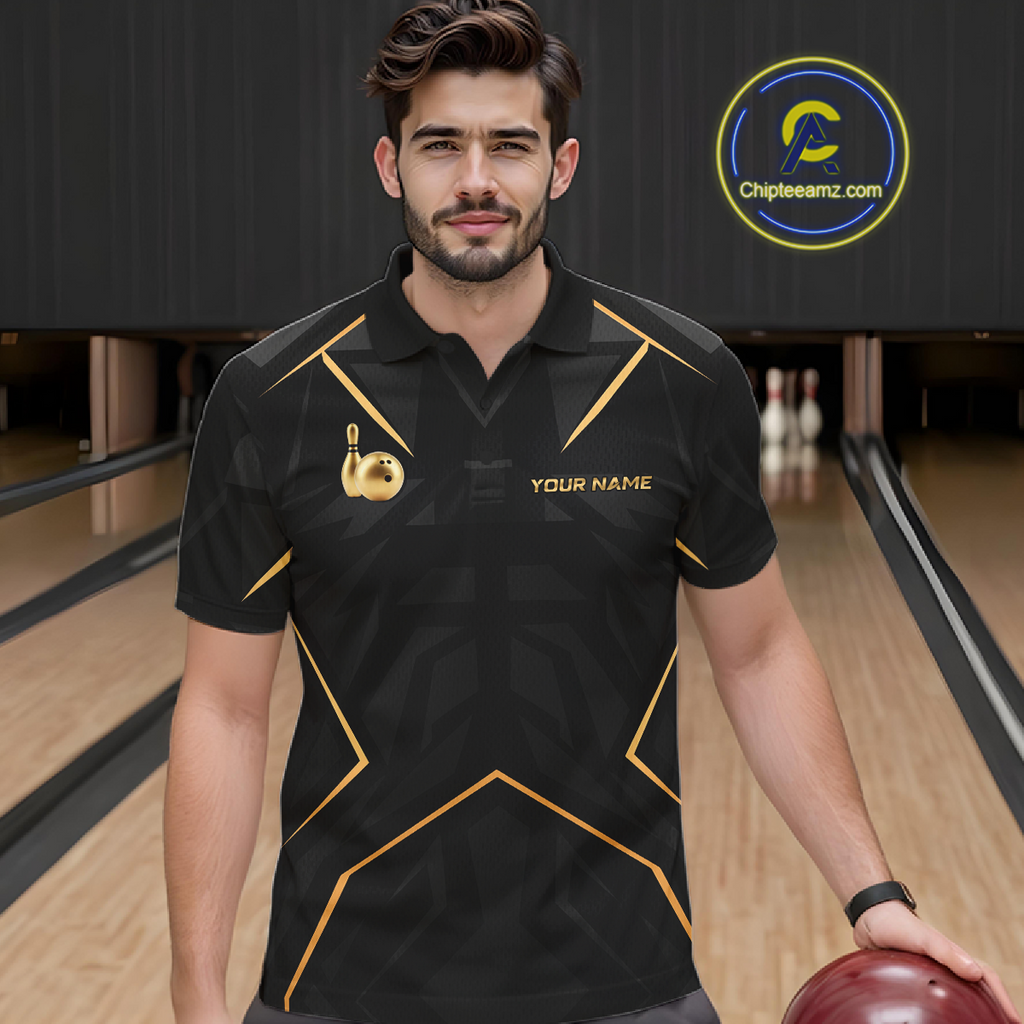 Black and Gold Bowling Jersey Custom Bowling Team Shirts Bowling League Polo & 1/4 Zip