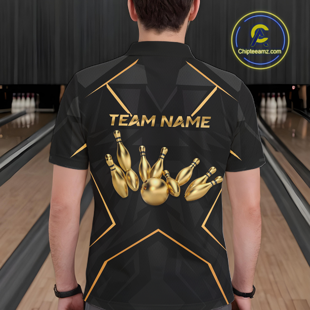 Black and Gold Bowling Jersey Custom Bowling Team Shirts Bowling League Polo & 1/4 Zip