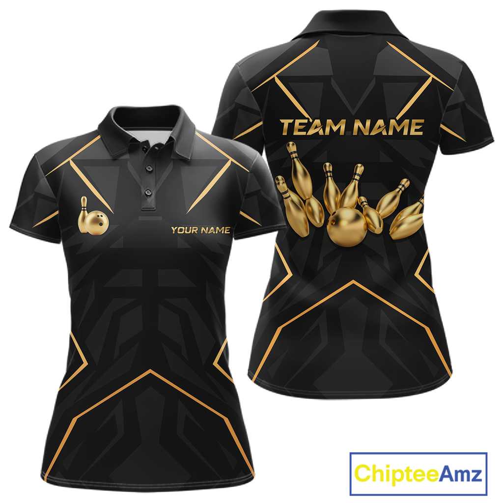 Black and Gold Bowling Jersey Custom Bowling Team Shirts Bowling League Polo & 1/4 Zip
