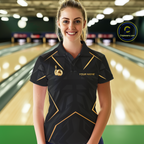 Black and Gold Bowling Jersey Custom Bowling Team Shirts Bowling League Polo & 1/4 Zip