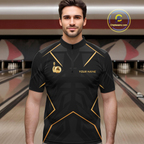 Black and Gold Bowling Jersey Custom Bowling Team Shirts Bowling League Polo & 1/4 Zip