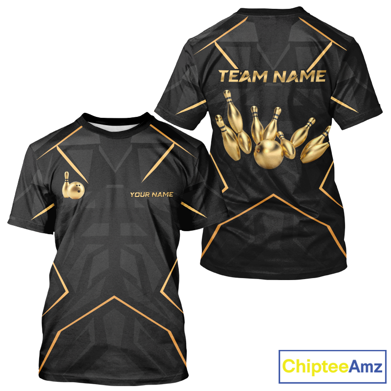 Custom Black and Gold Bowling Jersey Bowling Team Shirts Bowling League