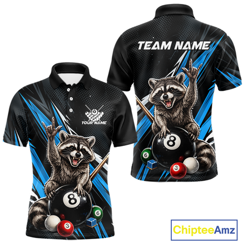 Custom Blue Funny Raccoon 8 Ball Billiard Shirt Billiard Team Jersey Billiard League