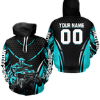 Personalized Turquoise ATV Motocross Hoodie Jersey Off-Road Hoodie Shirt