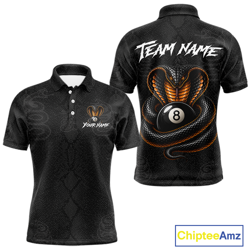 Custom Black Cobra Snake 8 Ball Billiard Shirt Billiard Team Jersey Billiard League