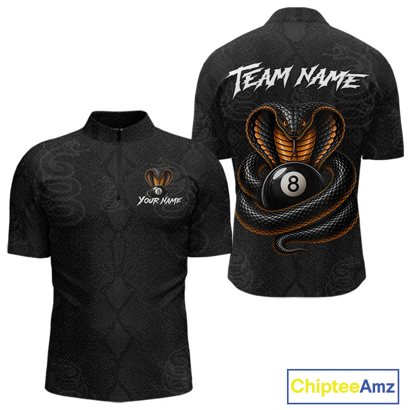 Custom Black Cobra Snake 8 Ball Billiard Shirt Billiard Team Jersey Billiard League