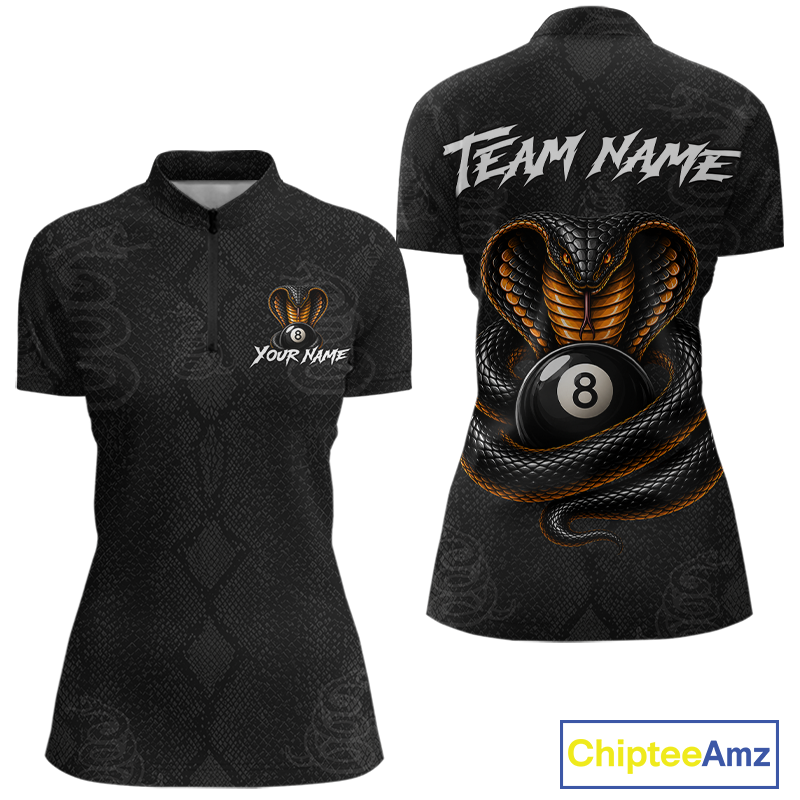 Custom Black Cobra Snake 8 Ball Billiard Shirt Billiard Team Jersey Billiard League