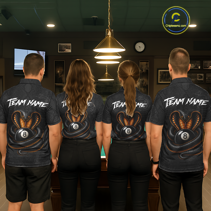 Custom Black Cobra Snake 8 Ball Billiard Shirt Billiard Team Jersey Billiard League