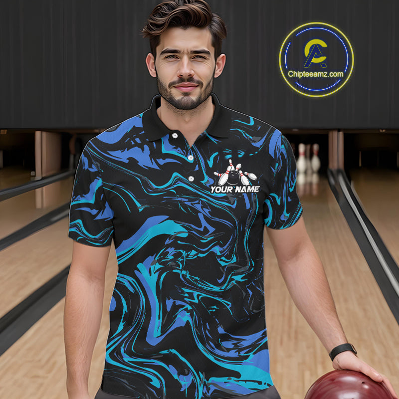 Custom Teal And Blue Funny Drunk Beer Bowling Balls And Pins Bowling Team Shirts