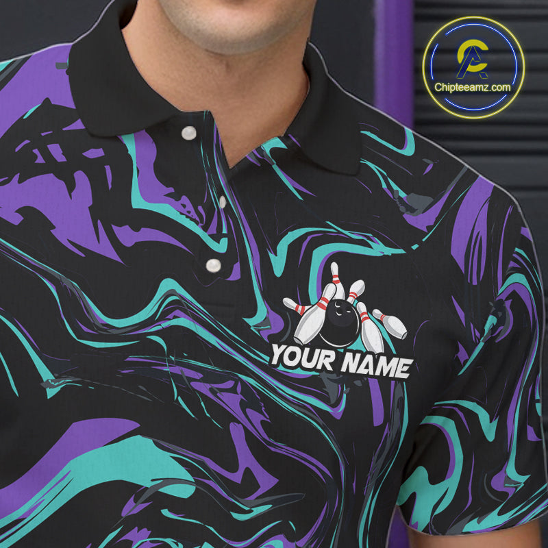 Custom Purple And Teal Drunk Bowling Balls And Pins Funny Beer Bowling Team Shirts