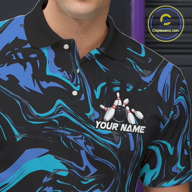 Custom Teal And Blue Funny Drunk Beer Bowling Balls And Pins Bowling Team Shirts