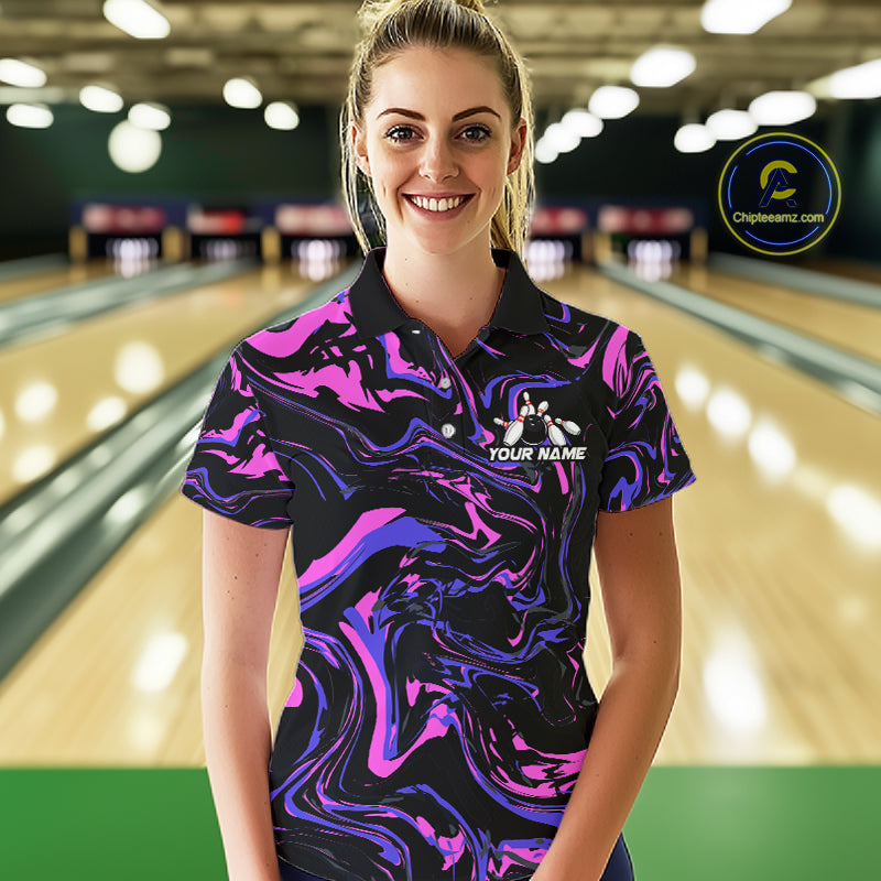 Custom Purple And Pink Drunk Bowling Balls And Pins Funny Beer Bowling Team Shirts