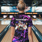 Custom Purple And Pink Drunk Bowling Balls And Pins Funny Beer Bowling Team Shirts