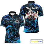 Custom Teal And Blue Funny Drunk Beer Bowling Balls And Pins Bowling Team Shirts