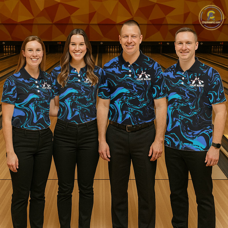 Custom Teal And Blue Funny Drunk Beer Bowling Balls And Pins Bowling Team Shirts