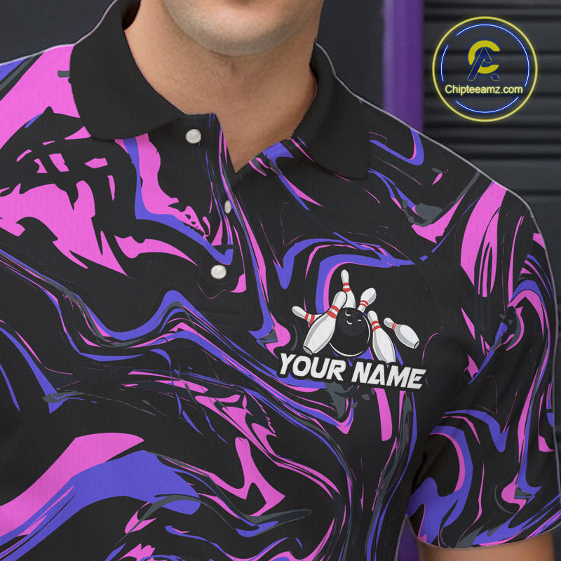 Custom Purple And Pink Funny Drunk Beer Bowling Balls And Pins Bowling Team Shirts