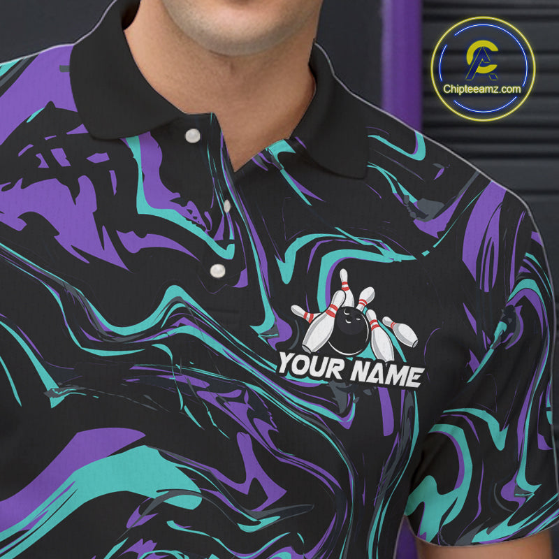 Custom Teal And Purple Funny Drunk Beer Bowling Balls And Pins Bowling Team Shirts
