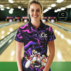 Custom Purple And Pink Funny Drunk Beer Bowling Balls And Pins Bowling Team Shirts