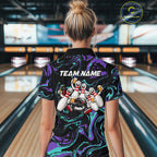 Custom Teal And Purple Funny Drunk Beer Bowling Balls And Pins Bowling Team Shirts