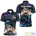 Custom Teal And Purple Funny Drunk Beer Bowling Balls And Pins Bowling Team Shirts