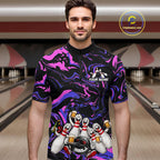 Custom Purple And Pink Funny Drunk Beer Bowling Balls And Pins Bowling Team Shirts