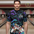 Custom Teal And Purple Funny Drunk Beer Bowling Balls And Pins Bowling Team Shirts
