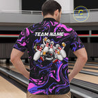 Custom Purple And Pink Funny Drunk Beer Bowling Balls And Pins Bowling Team Shirts