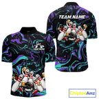 Custom Teal And Purple Funny Drunk Beer Bowling Balls And Pins Bowling Team Shirts