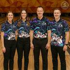 Custom Teal And Purple Funny Drunk Beer Bowling Balls And Pins Bowling Team Shirts